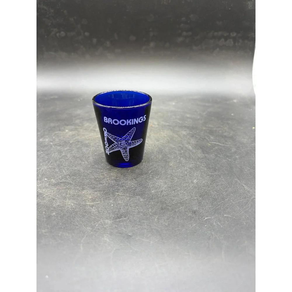 Brookings Oregon Souvenir Shot Glass Cobalt Blue Starfish Travel Barware